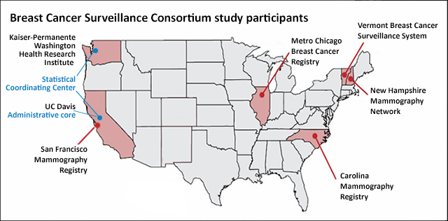 map of participating sites of Breast Cancer Surveillance Consortium