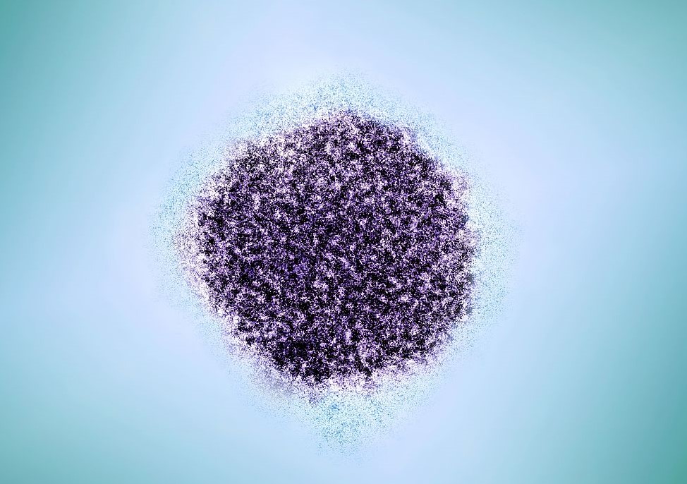 Colorized transmission electron micrograph of a hepatitis c virion,