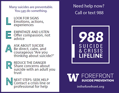 pocket card highlights Forefront Suicide Prevention's LEARN course.