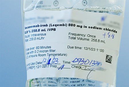 picture of an intravenous solution of lecanemab