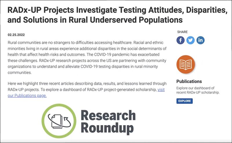 picture of webpage section on RADx-UP project