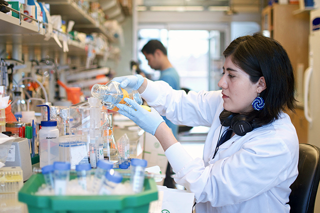 Susana Vazques Torres conducting research at the UW Medicine Institute for Protein Design. Credit: Ian Haydon