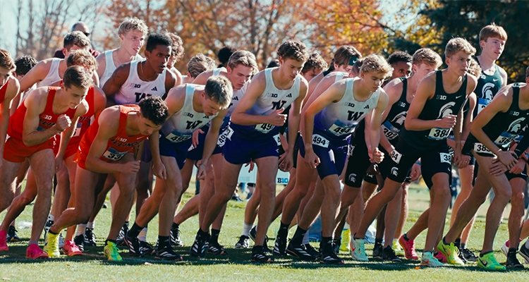 picture of UW and other teams' cross-country runners in a 2024 competition