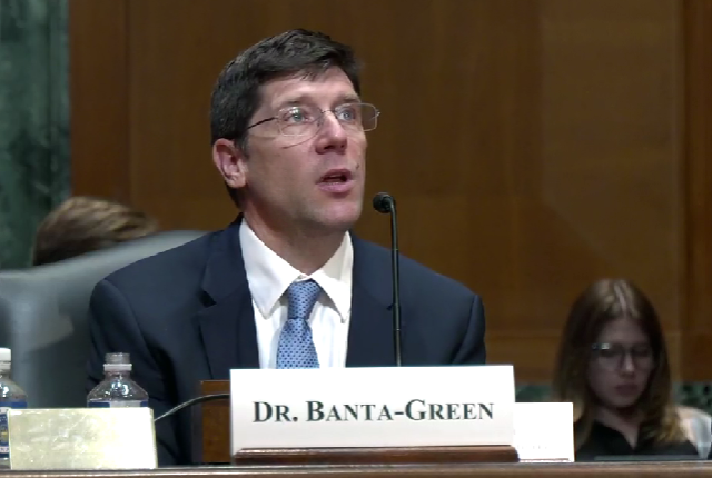 picture of Caleb Banta-Green testifying to a U.S. Senate panel in May 2024