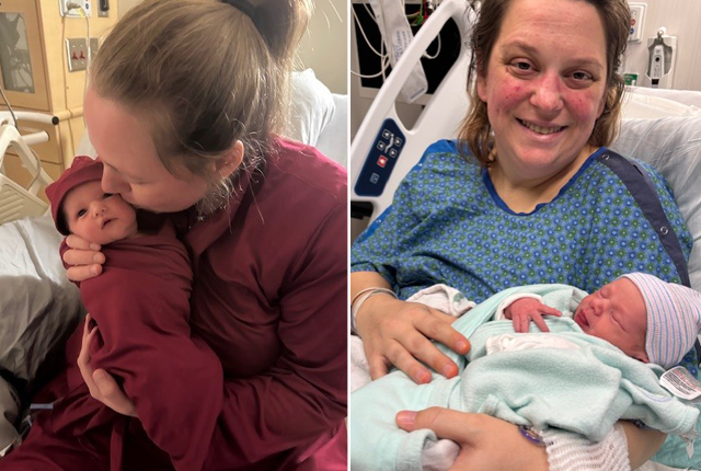 Two mothers holding their New Year's babies