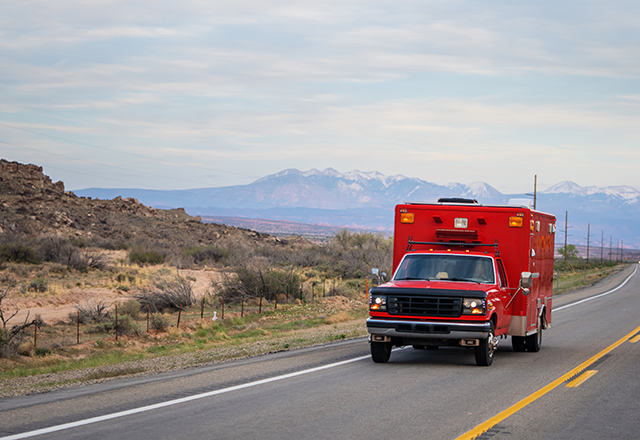picture of ambulance on road in rural Utah