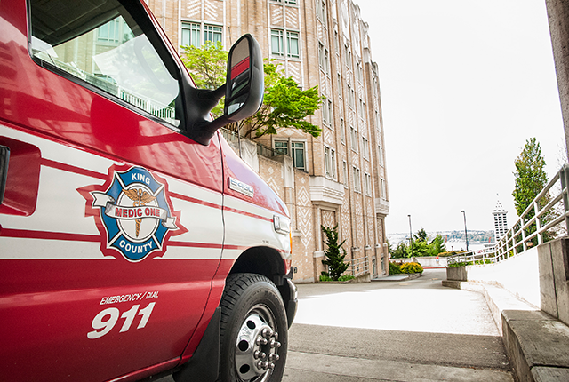 picture of Medic One ambulance at Harborview Medical Center in Seattle